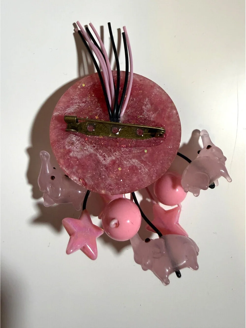 Pink Elephant Martini Cocktail Brooch - Luxulite Fakelite Reproduction Lucite